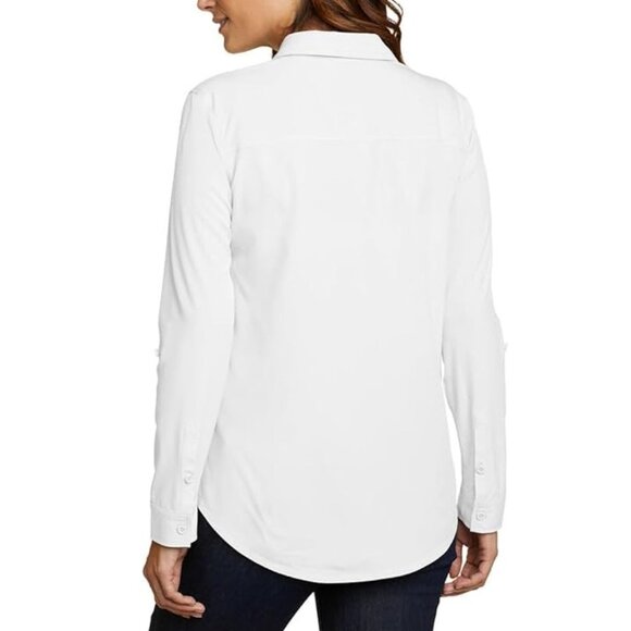NWT Eddie Bauer Women Departure Button Down Travel Shirt White Sz XL $65 11HL402 - Picture 2 of 2